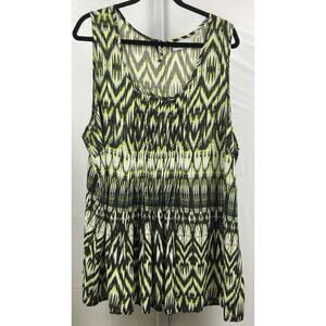 Avenue Blouse Women Plus Size 22/24 Black Geo Pintuck Tank Tunic Sleeveless Top